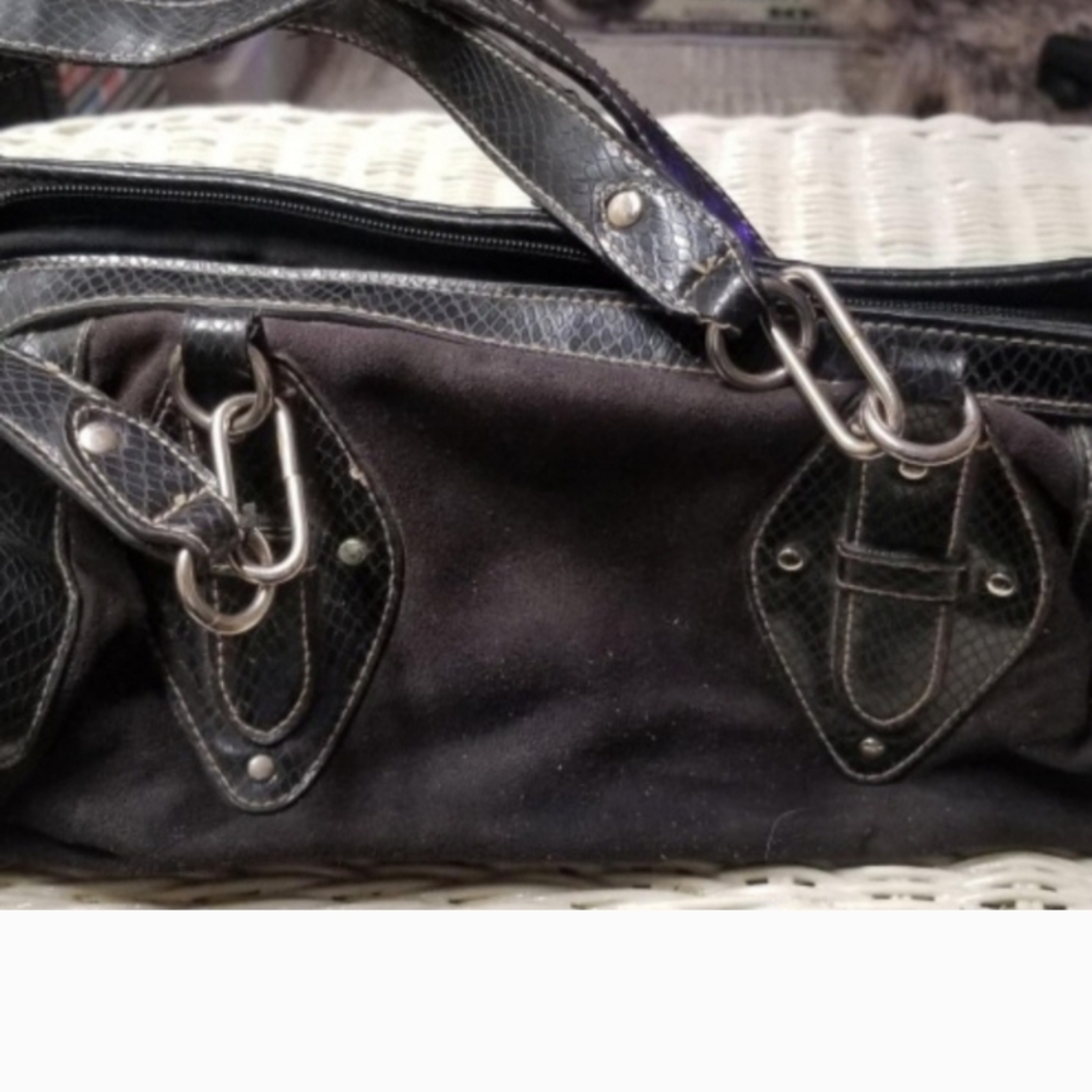Black Shoulder Bag with Silver Hardware and Smooth Leather Finish